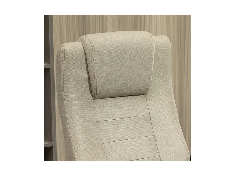 Chaise de bureau réglable en hauteur avec fonction bascule, revêtement aspect lin beige, confortable pour bureau ou home office