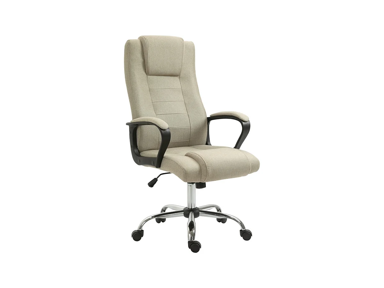 Chaise de bureau réglable en hauteur avec fonction bascule, revêtement aspect lin beige, confortable pour bureau ou home office