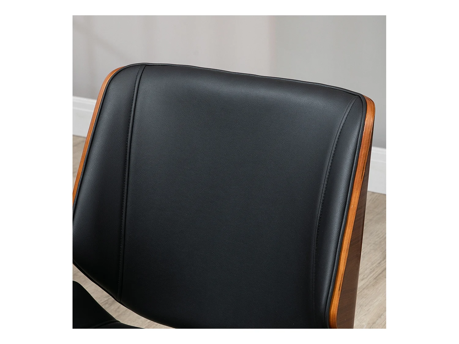 Fauteuil de bureau rétro, chaise de bureau en bois réglable en hauteur, pivotante avec fonction bascule, design élégant, noir