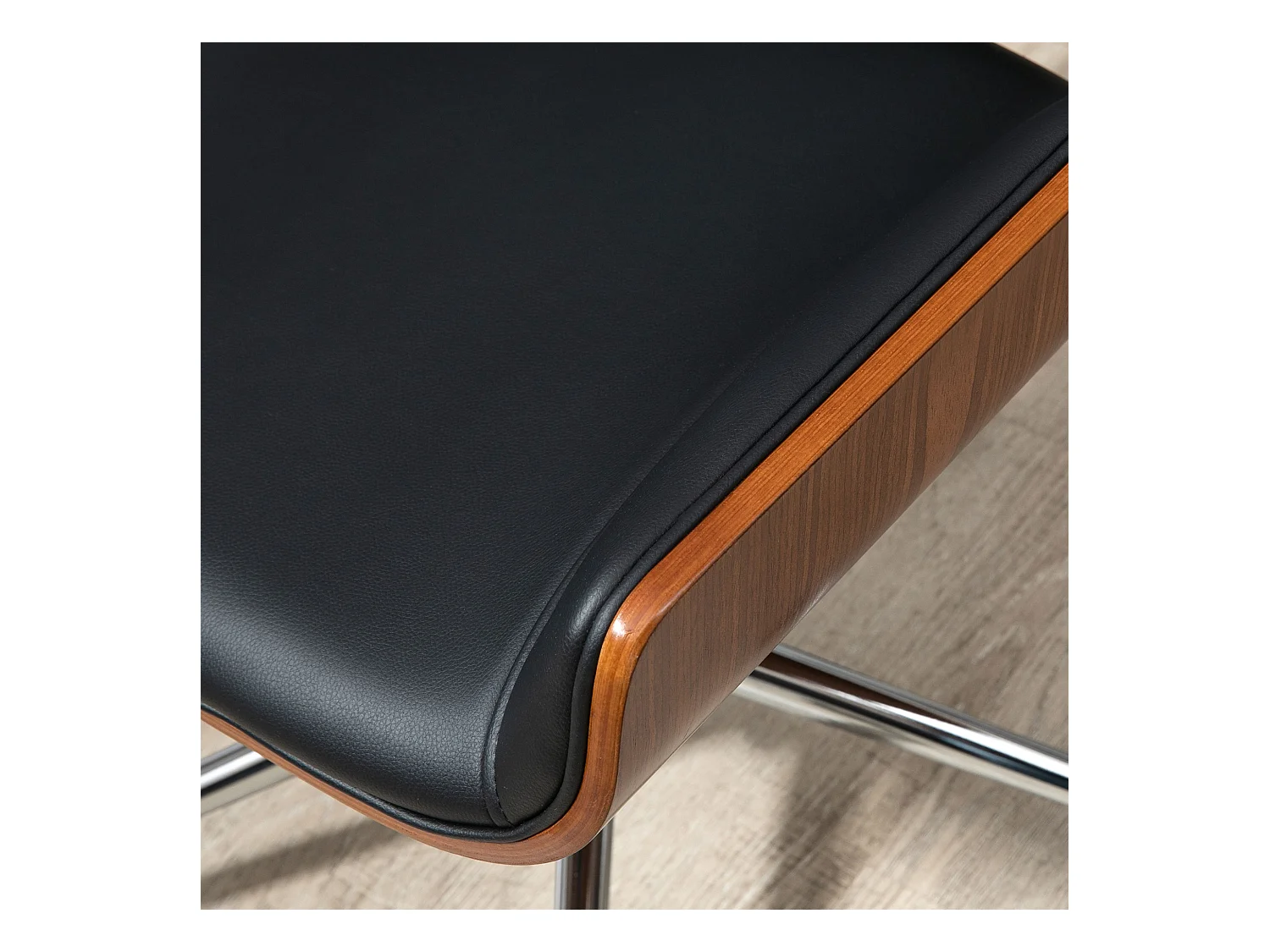 Fauteuil de bureau rétro, chaise de bureau en bois réglable en hauteur, pivotante avec fonction bascule, design élégant, noir