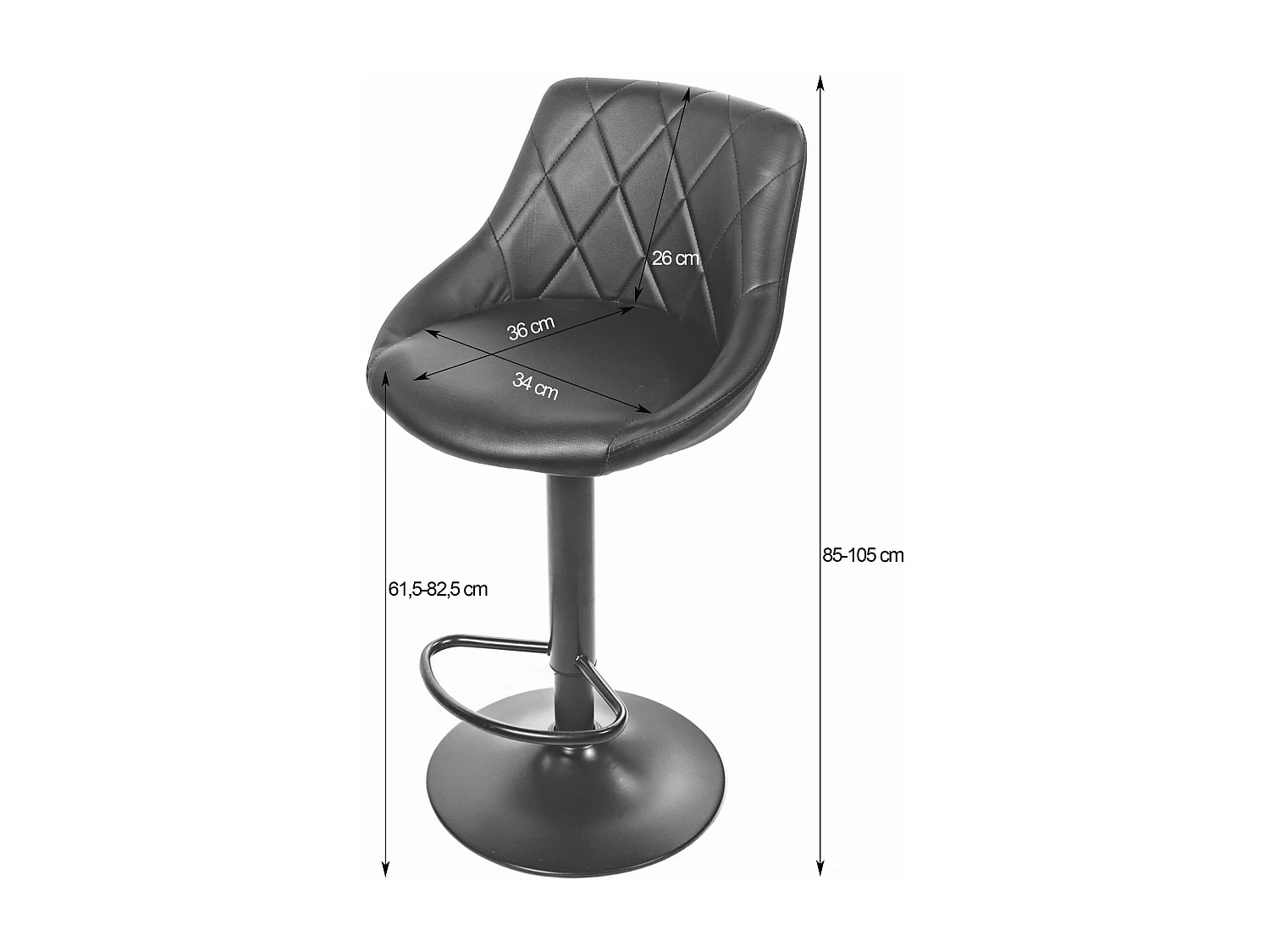 Valora DAKA tabouret pivotant noir éco-cuir noir avec base repose-pieds x2
