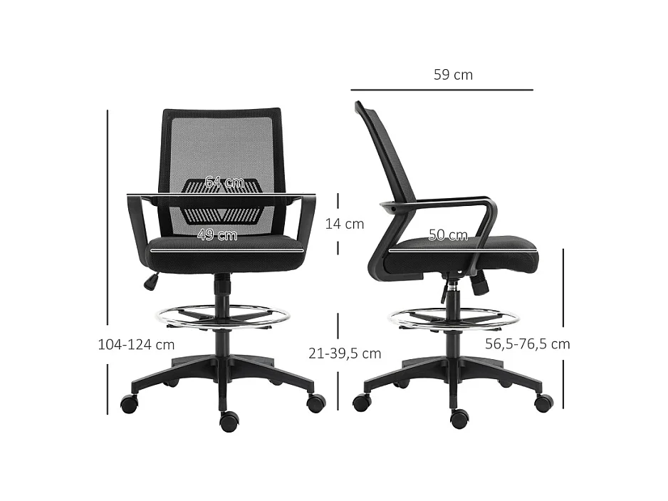 Fauteuil de bureau ergonomique, avec repose-pieds réglable, soutien lombaire, pivotant, maille respirante, fonction bascule, chaise d'ordinateur noire