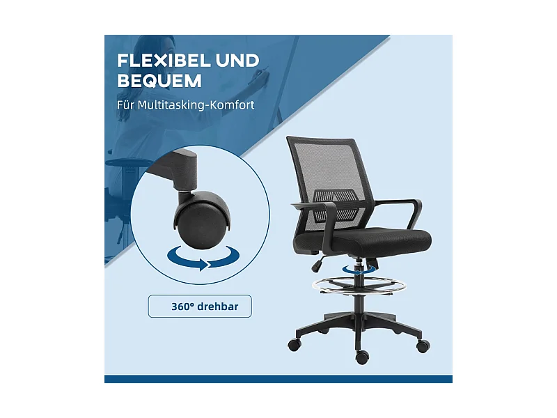 Fauteuil de bureau ergonomique, avec repose-pieds réglable, soutien lombaire, pivotant, maille respirante, fonction bascule, chaise d'ordinateur noire