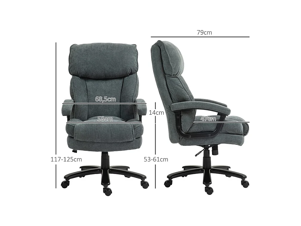 Fauteuil de bureau ergonomique grand, supporte jusqu'à 200 kg, structure solide, revêtement doux gris, idéal pour le bureau ou la maison
