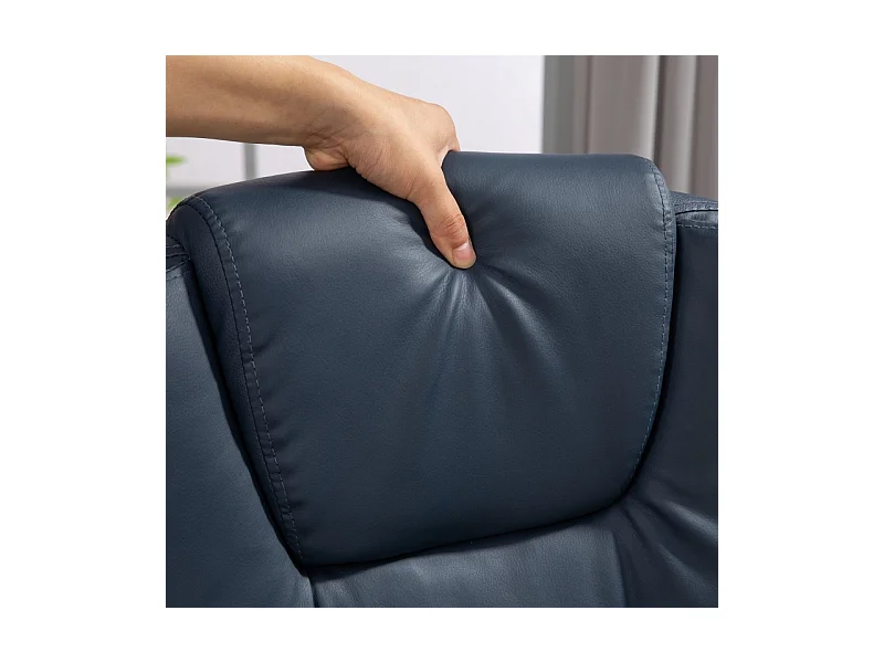 Fauteuil de bureau avec massage, 7 points de vibration, repose-pieds et dossier réglables, jusqu'à 120 kg, simili cuir bleu