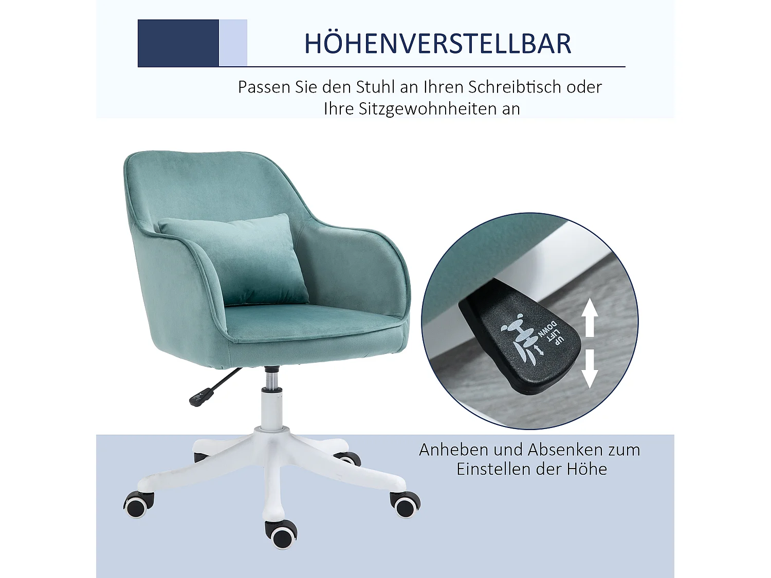 Fauteuil pivotant Vinsetto pour salon, chaise de bureau avec massage, coussin lombaire et accoudoirs, confortable et pratique, couleur vert