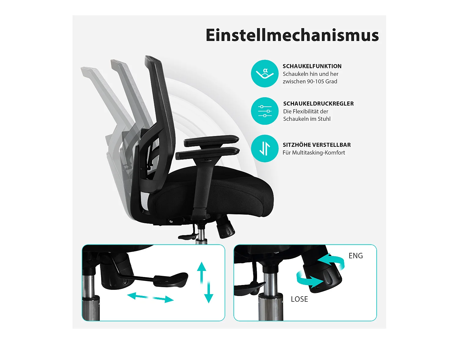 Chaise de bureau ergonomique 200 kg, coussin 3D ultra doux, accoudoirs 4D réglables, support lombaire ajustable, dossier mesh respirant, bascule 105° confortable
