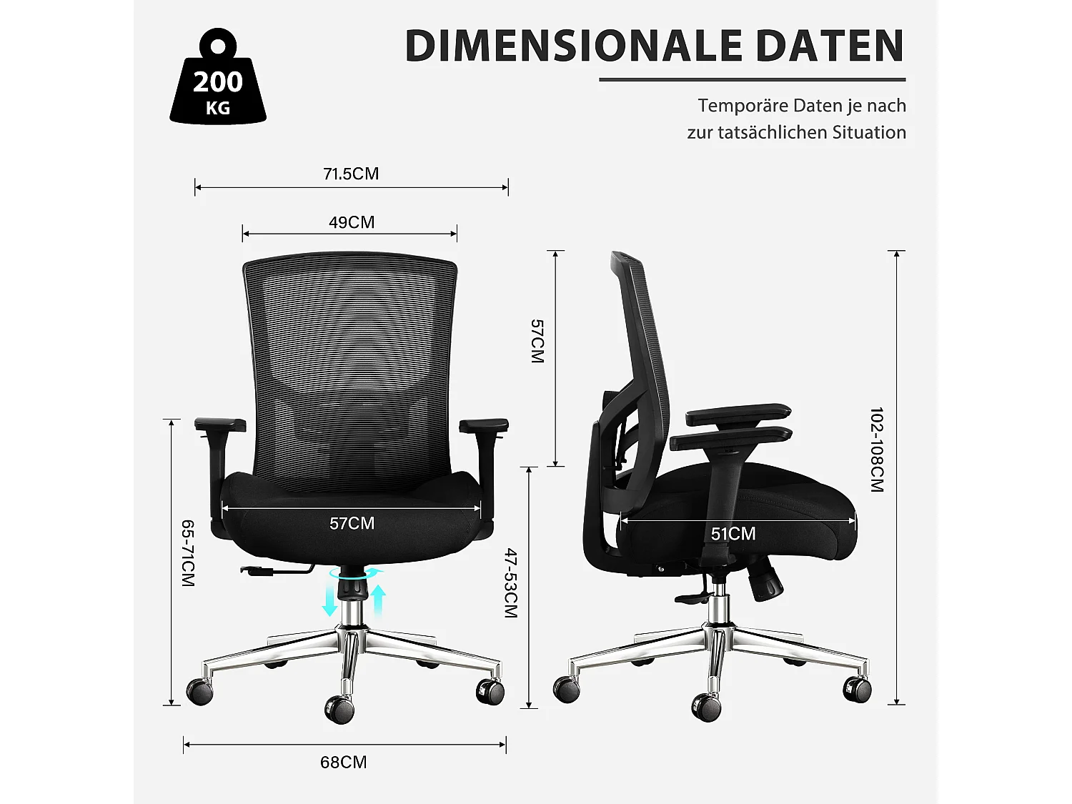 Chaise de bureau ergonomique 200 kg, coussin 3D ultra doux, accoudoirs 4D réglables, support lombaire ajustable, dossier mesh respirant, bascule 105° confortable