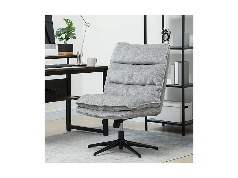 Chaise de bureau sans accoudoirs, pivotante et rembourrée, revêtement en tissu doux, réglable en hauteur, pieds en acier, couleur gris, confortable et pratique