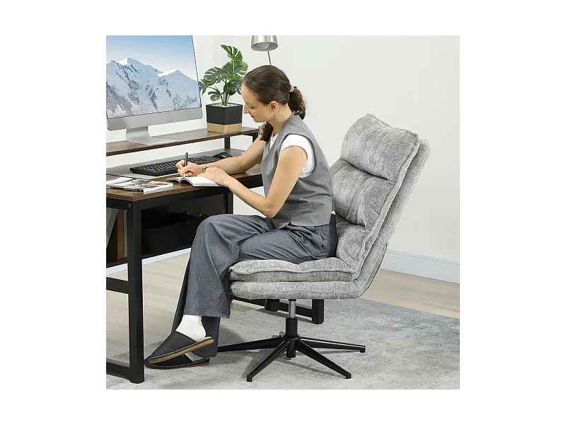 Chaise de bureau sans accoudoirs, pivotante et rembourrée, revêtement en tissu doux, réglable en hauteur, pieds en acier, couleur gris, confortable et pratique
