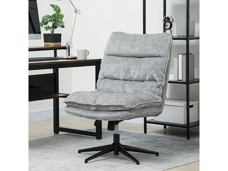 Chaise de bureau sans accoudoirs, pivotante et rembourrée, revêtement en tissu doux, réglable en hauteur, pieds en acier, couleur gris, confortable et pratique
