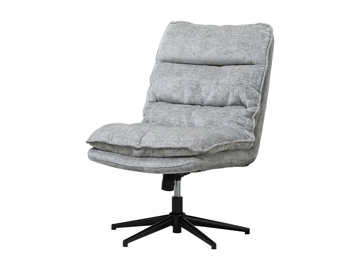 Chaise de bureau sans accoudoirs, pivotante et rembourrée, revêtement en tissu doux, réglable en hauteur, pieds en acier, couleur gris, confortable et pratique