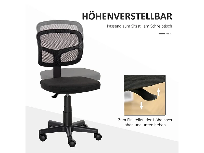 Silla de oficina ergonómica, giratoria y regulable en altura, diseño compacto que ahorra espacio, color negro, ideal para la oficina o el despacho en casa.