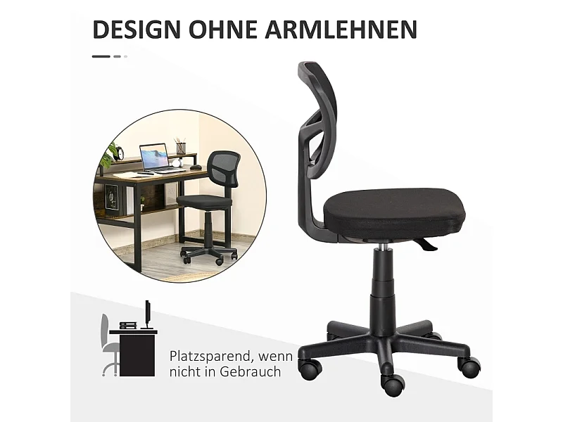 Chaise de bureau ergonomique, pivotante et réglable en hauteur, design compact gain de place, noir, idéale pour bureau ou home office