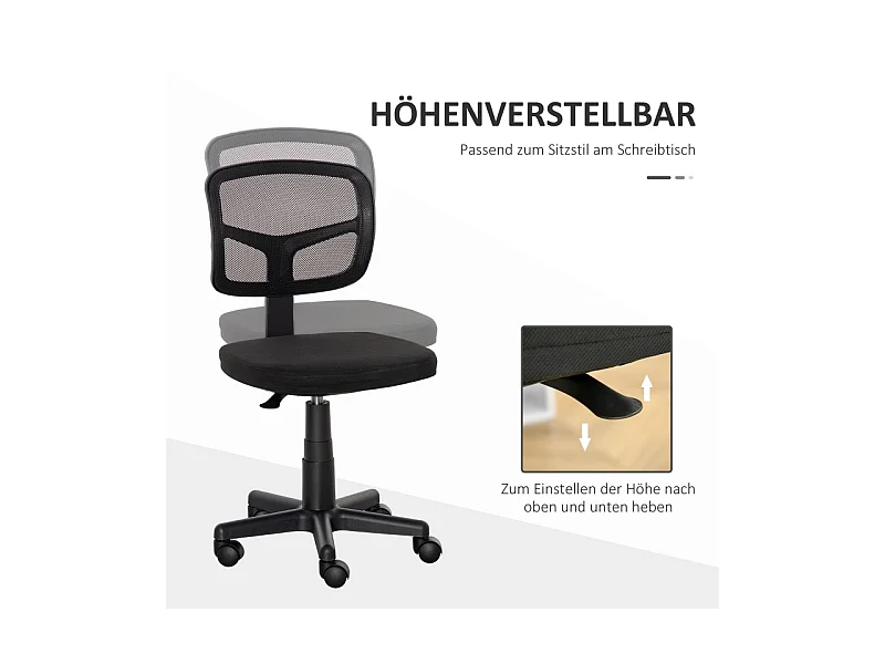 Ergonomische, draaibare en in hoogte verstelbare bureaustoel, compact, ruimtebesparend ontwerp, zwart, ideaal voor op kantoor of thuiskantoor