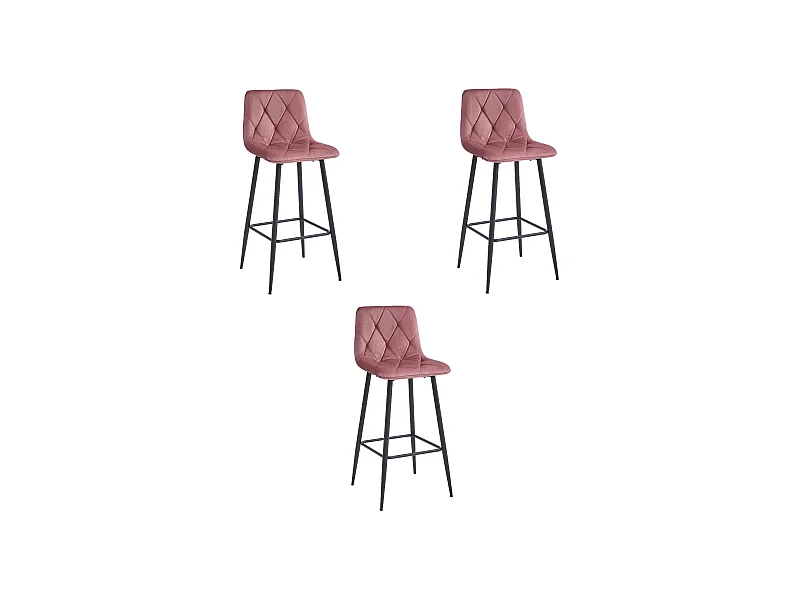 Valora KODA Barhocker, 3er-Set, dunkelrosa Samt mit schwarzen Stahlbeinen