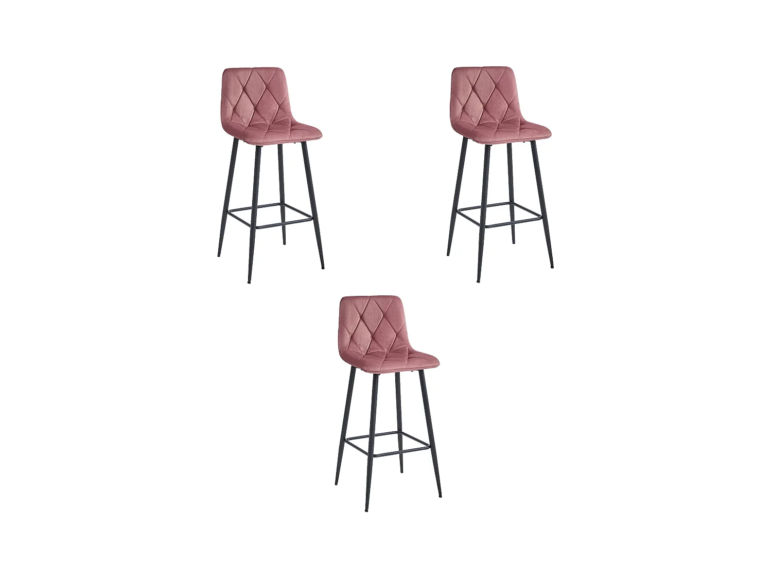 Tabourets bar Valora KODA velours rose foncé pieds acier noir x3