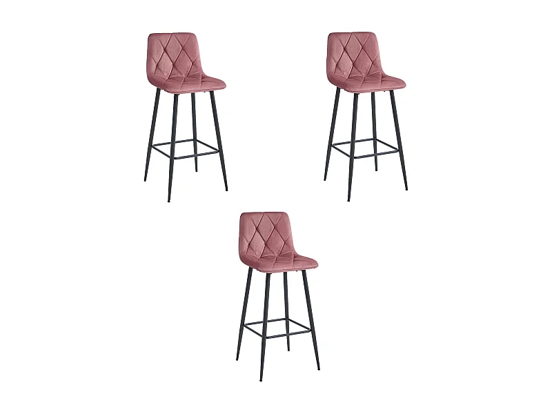 Tabourets bar Valora KODA velours rose foncé pieds acier noir x3