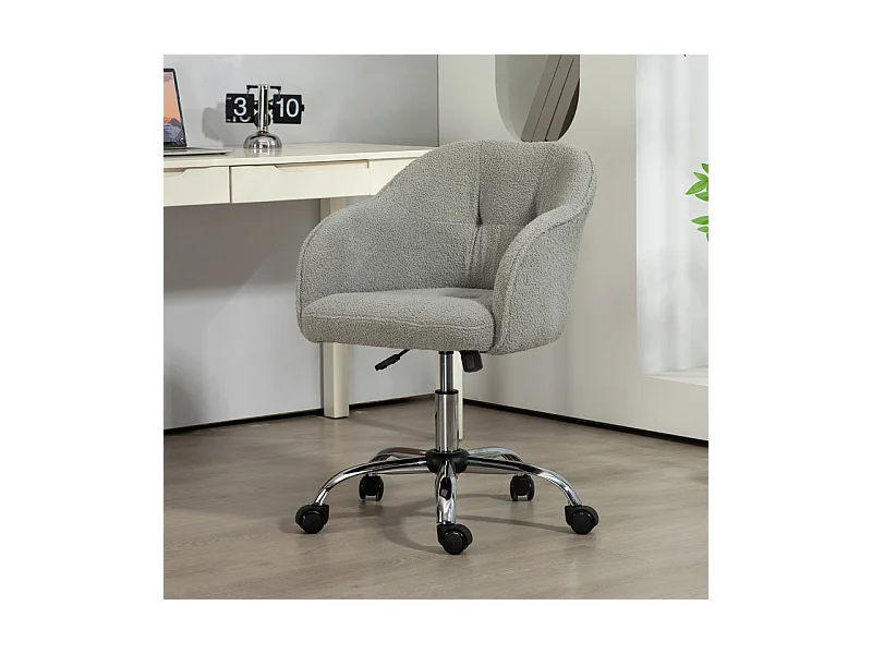 Chaise de bureau ergonomique pour home office, pivotante et réglable en hauteur avec fonction bascule, revêtement velours Teddy, gris