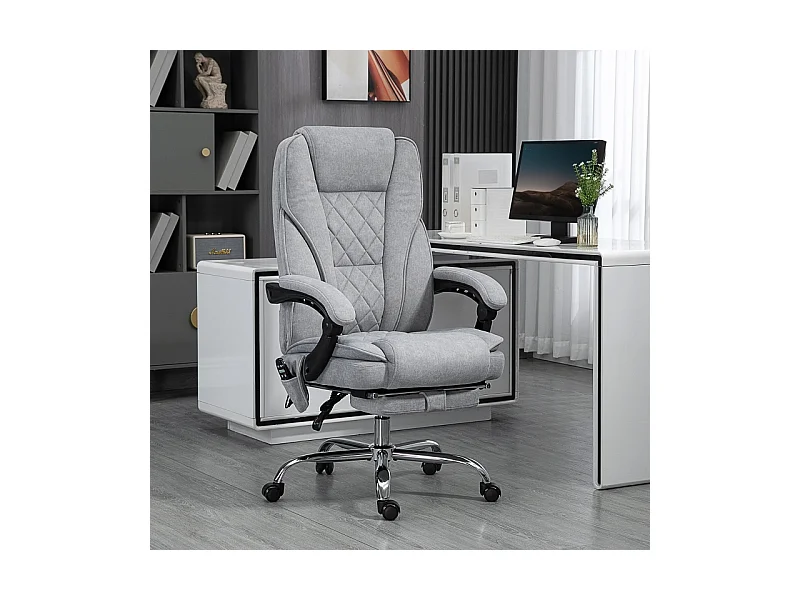 Chaise de bureau ergonomique avec massage vibrant et fonction chauffante, réglable en hauteur, repose-pieds, télécommande, gris