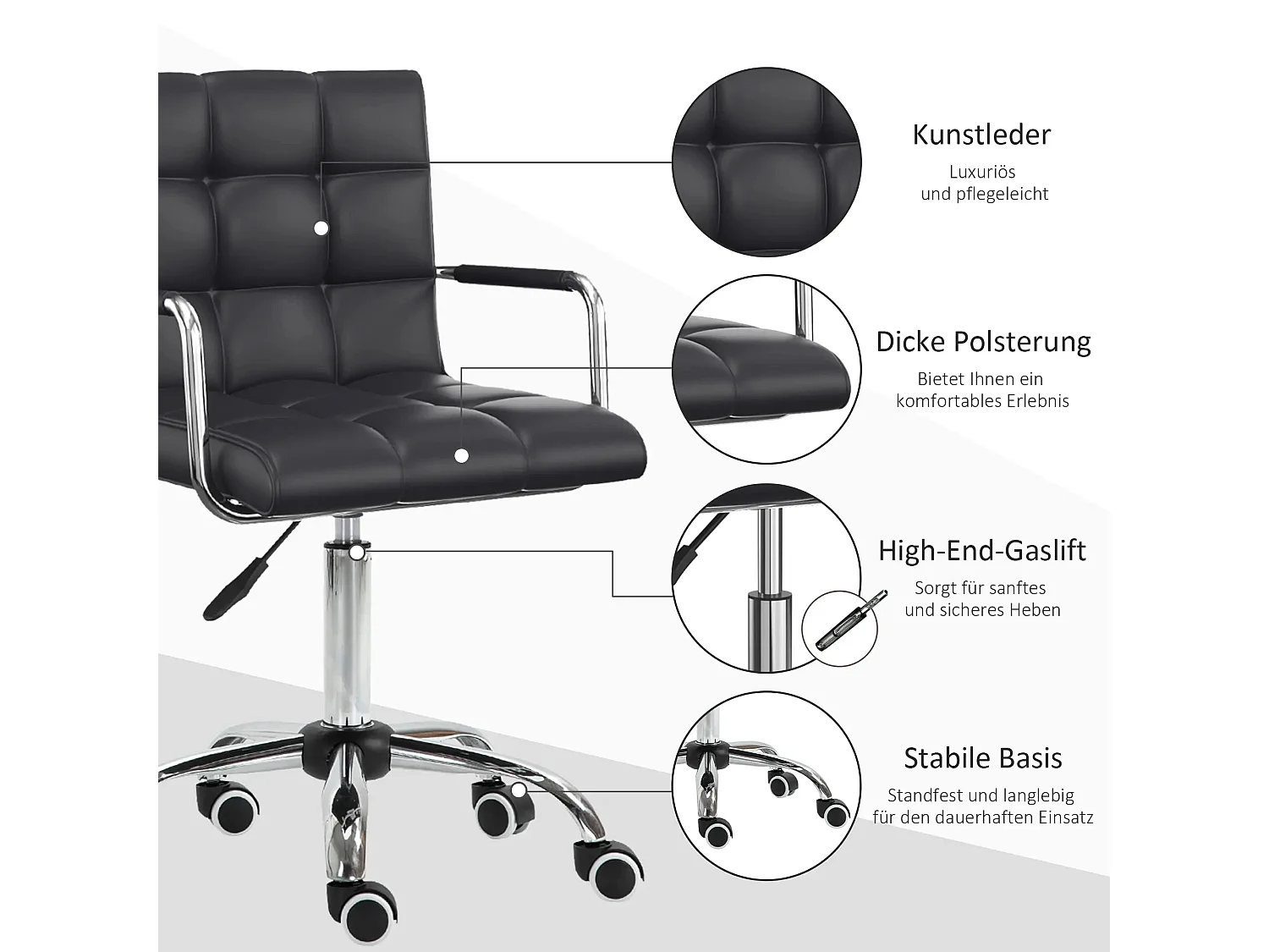 Chaise de bureau ergonomique, réglable en hauteur, idéale pour bureau et home office, confort optimal pour travail quotidien