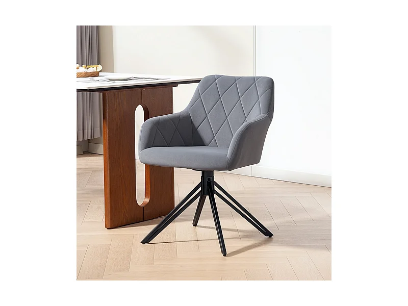 Chaise de salle à manger, avec accoudoirs, revêtement velours, design rétro, structure acier, gris, pour cuisine ou salon, 58x60,5x79 cm