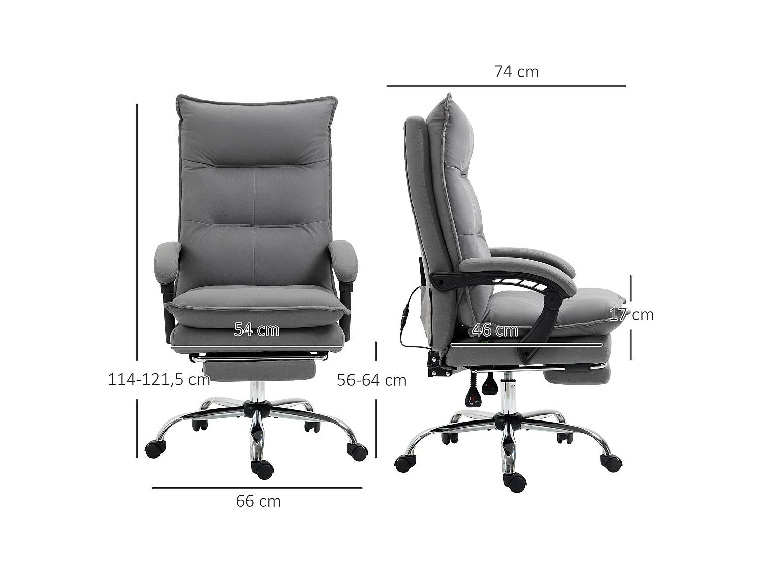 Chaise de bureau avec fonction massage, ergonomique, réglable en hauteur, chaise PC confortable pour bureau, couleur gris