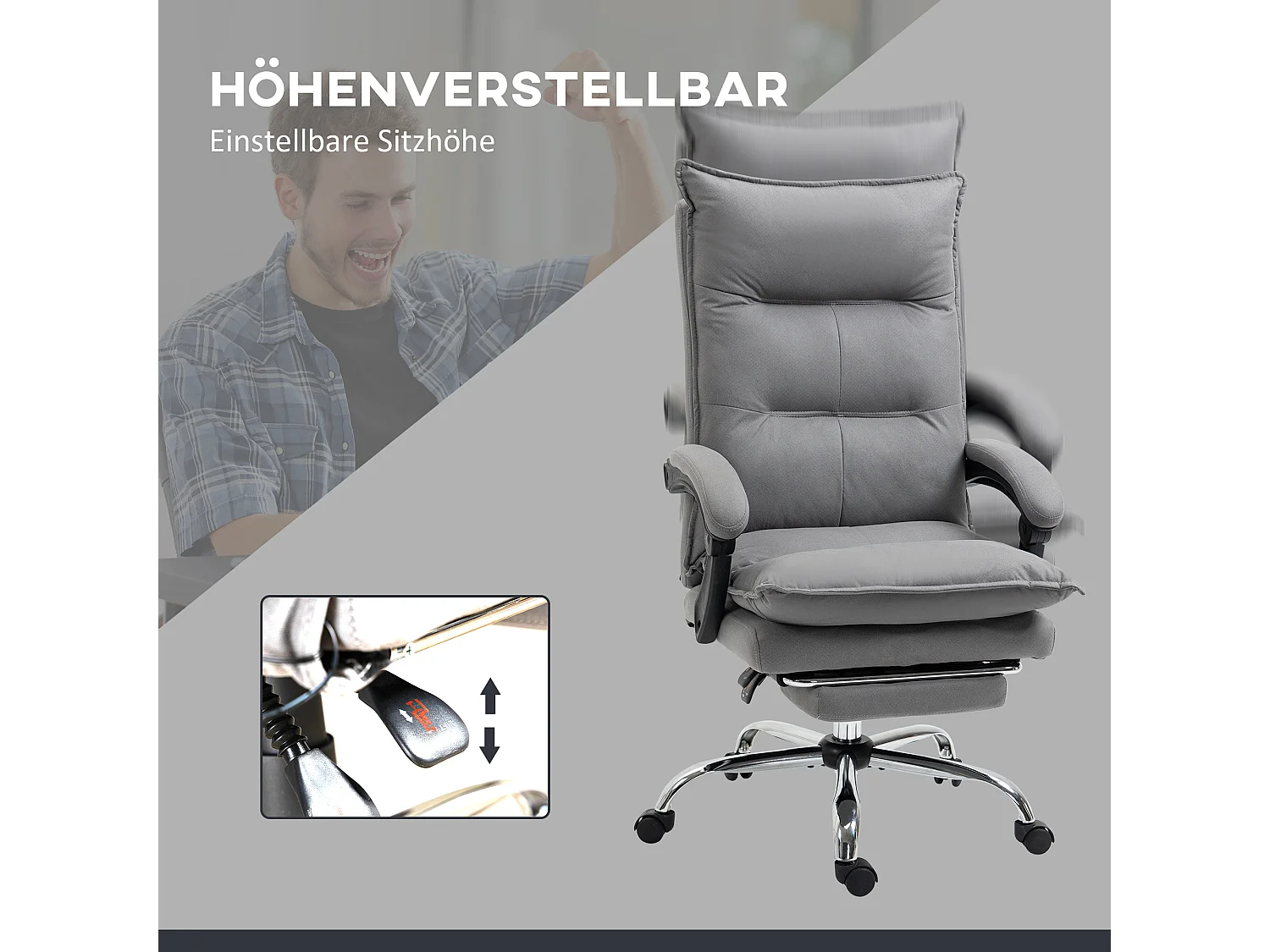 Chaise de bureau avec fonction massage, ergonomique, réglable en hauteur, chaise PC confortable pour bureau, couleur gris