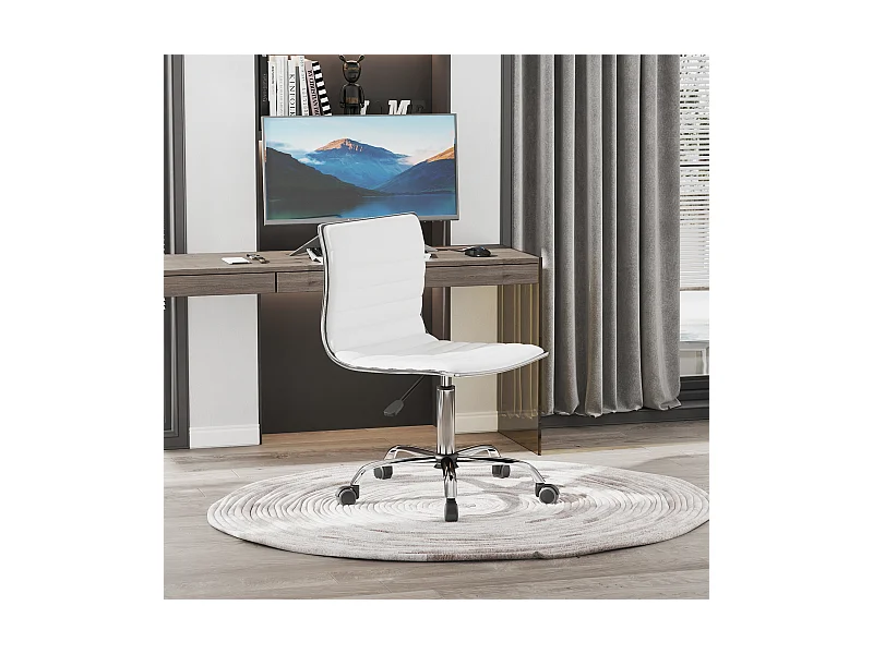 Cadeira de escritório ergonômica, com altura regulável, confortável, em couro branco, suporta até 120 kg, ideal para sala de estar ou escritório