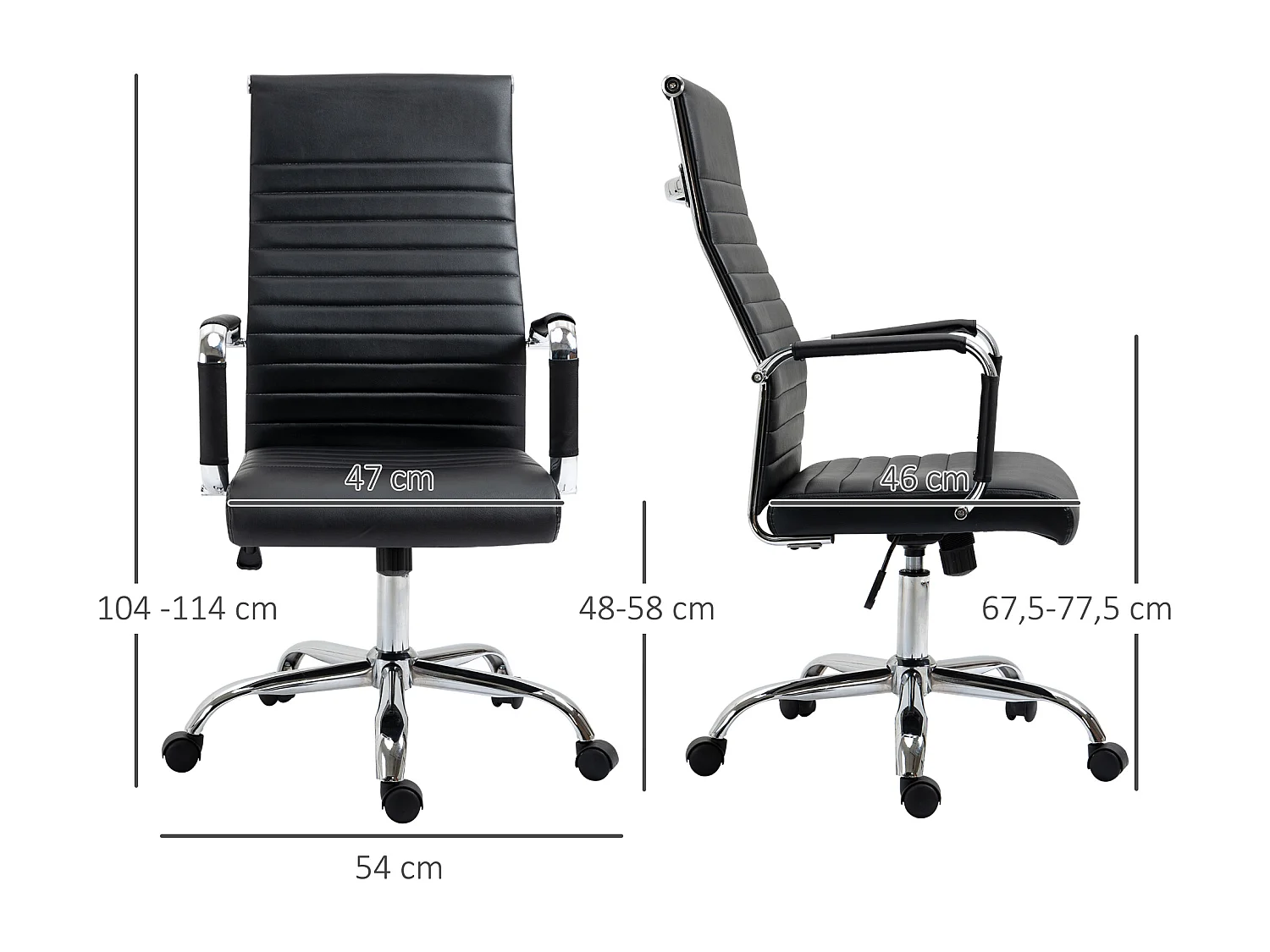 Cadeira executiva ergonômica, altura ajustável, assento acolchoado em couro sintético e espuma, preta, confortável para escritório
