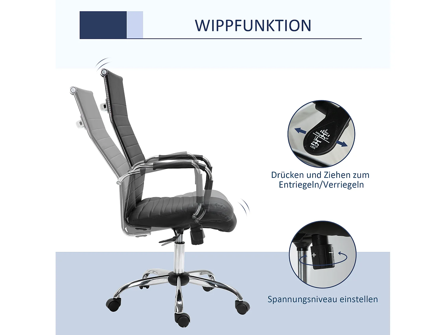 Cadeira executiva ergonômica, altura ajustável, assento acolchoado em couro sintético e espuma, preta, confortável para escritório