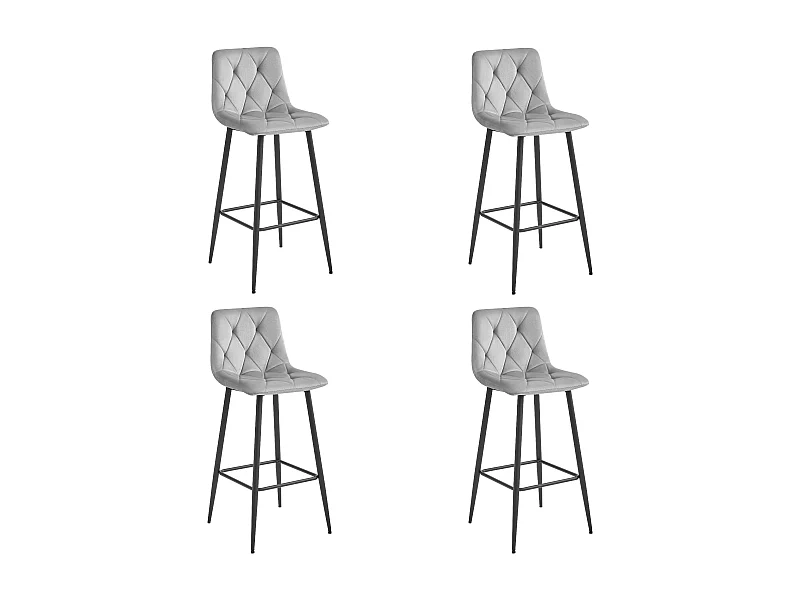 Sgabelli bar Valora KODA velluto grigio argento gambe acciaio nero x4