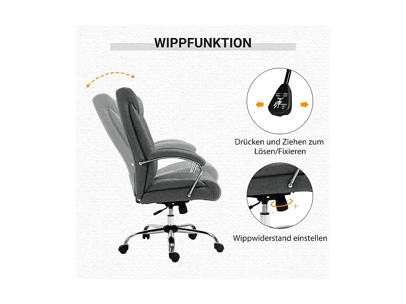 Chaise de bureau ergonomique avec fonction bascule, accoudoirs rembourrés et appui-tête, réglable en hauteur, pivotante, nylon, gris,