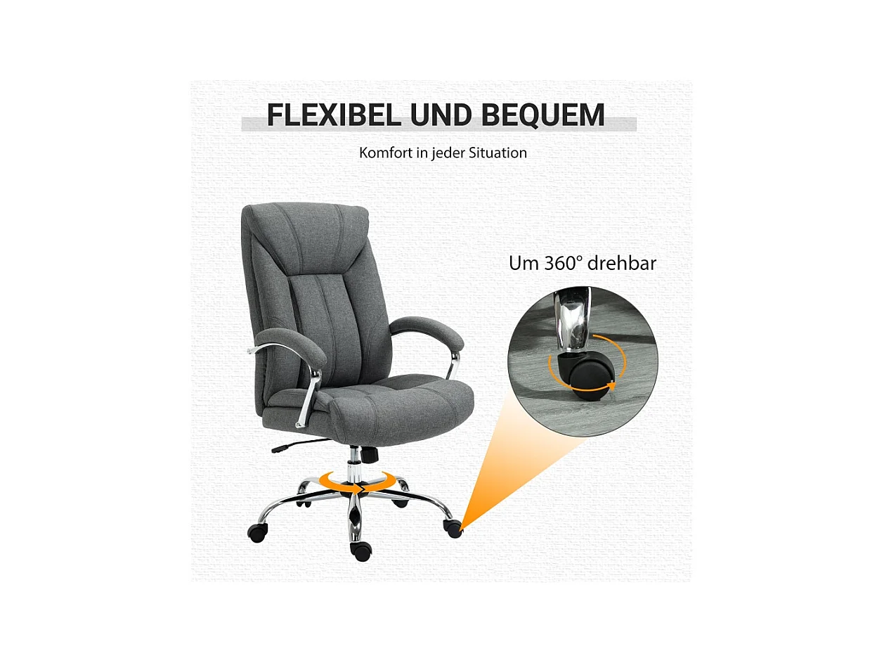 Chaise de bureau ergonomique avec fonction bascule, accoudoirs rembourrés et appui-tête, réglable en hauteur, pivotante, nylon, gris,