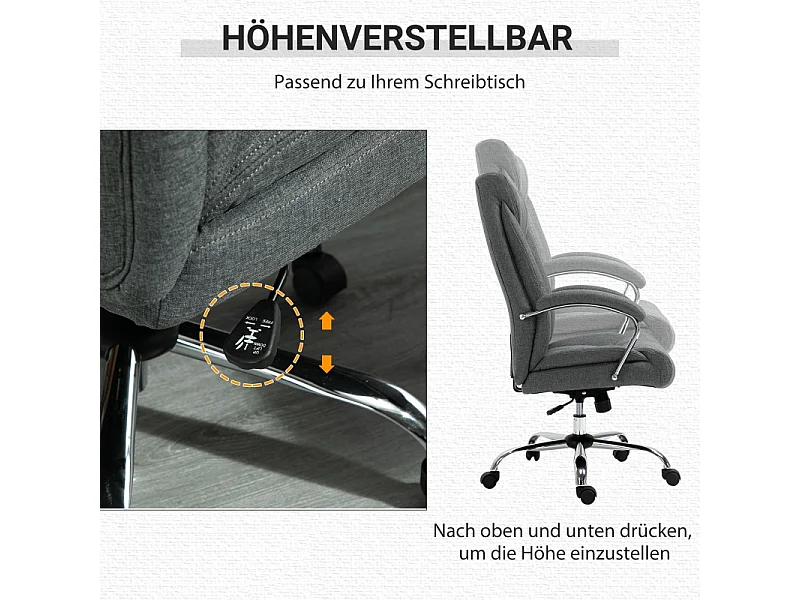 Chaise de bureau ergonomique avec fonction bascule, accoudoirs rembourrés et appui-tête, réglable en hauteur, pivotante, nylon, gris,