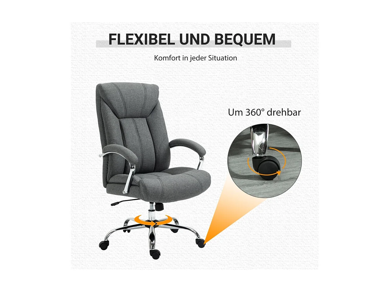 Chaise de bureau ergonomique avec fonction bascule, accoudoirs rembourrés et appui-tête, réglable en hauteur, pivotante, nylon, gris,