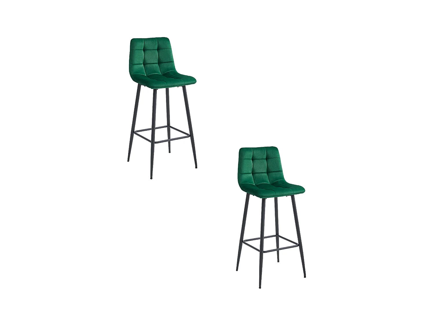 Tabourets de bar Valora TEOTO en velours vert foncé avec pieds en acier noir x2