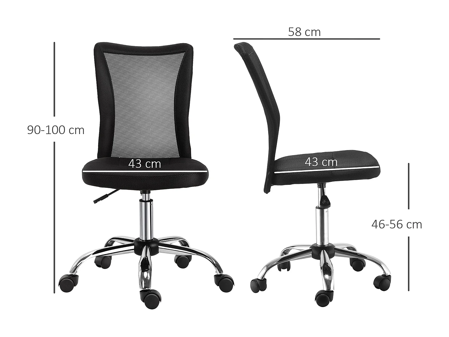 Chaise de bureau ergonomique, réglable en hauteur, confortable et solide jusqu'à 100 kg, noir, idéale pour le travail à domicile