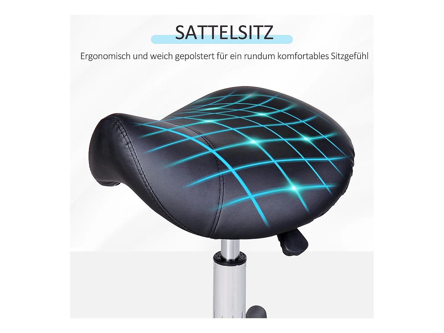 Tabouret roulant réglable en hauteur, pivotant avec roulettes, revêtement en cuir synthétique noir, parfait pour coiffure et bureau