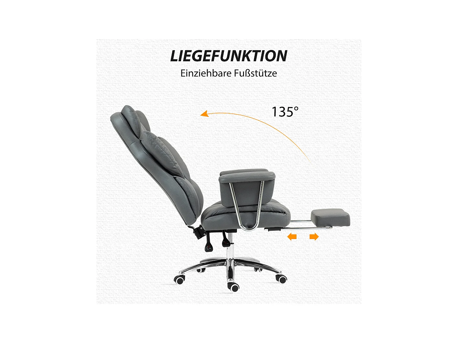 Fauteuil de bureau inclinable avec repose-pieds, ergonomique, réglable en hauteur, rembourré, jusqu'à 120 kg, pour bureau ou atelier, gris