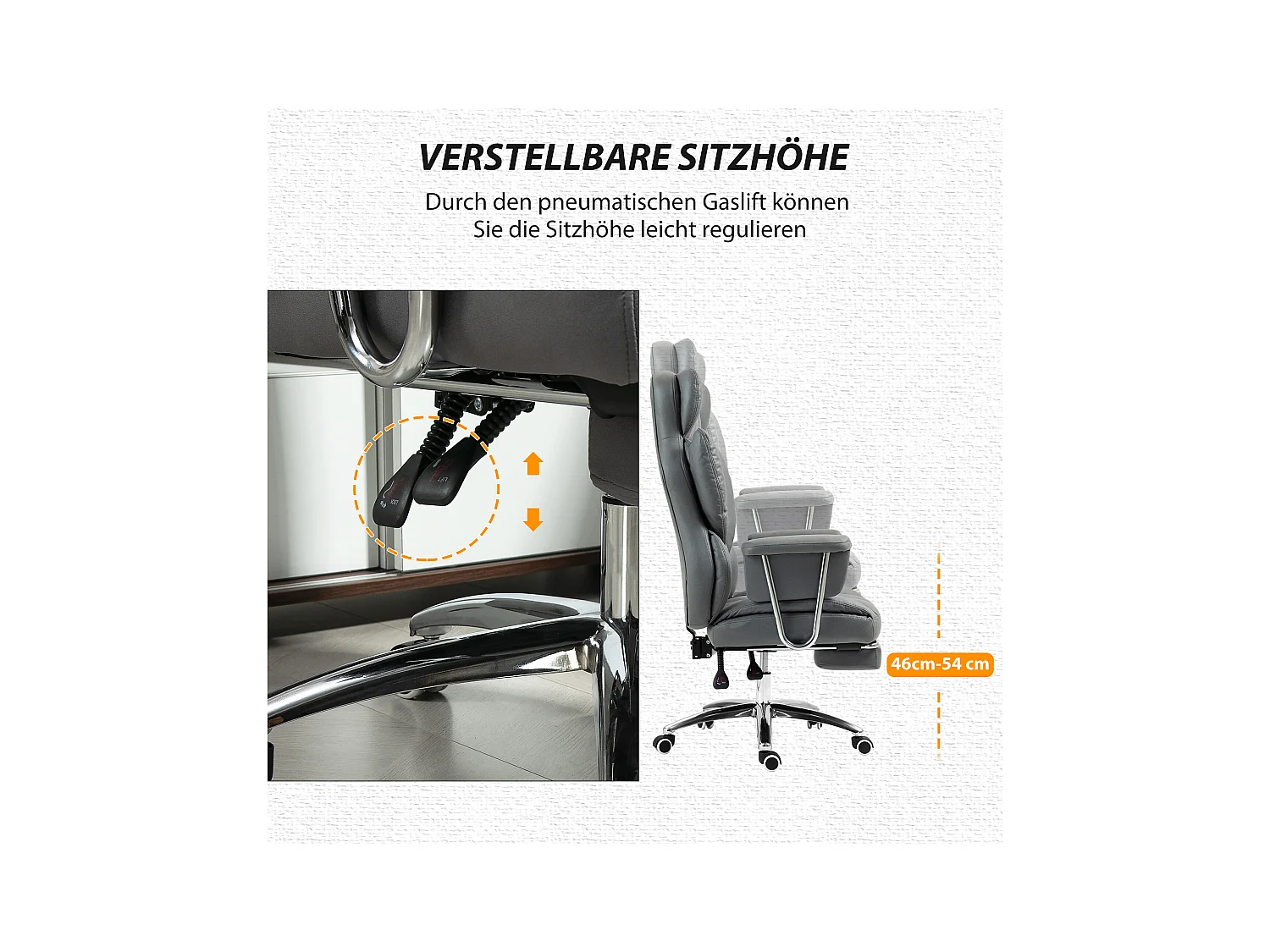 Fauteuil de bureau inclinable avec repose-pieds, ergonomique, réglable en hauteur, rembourré, jusqu'à 120 kg, pour bureau ou atelier, gris