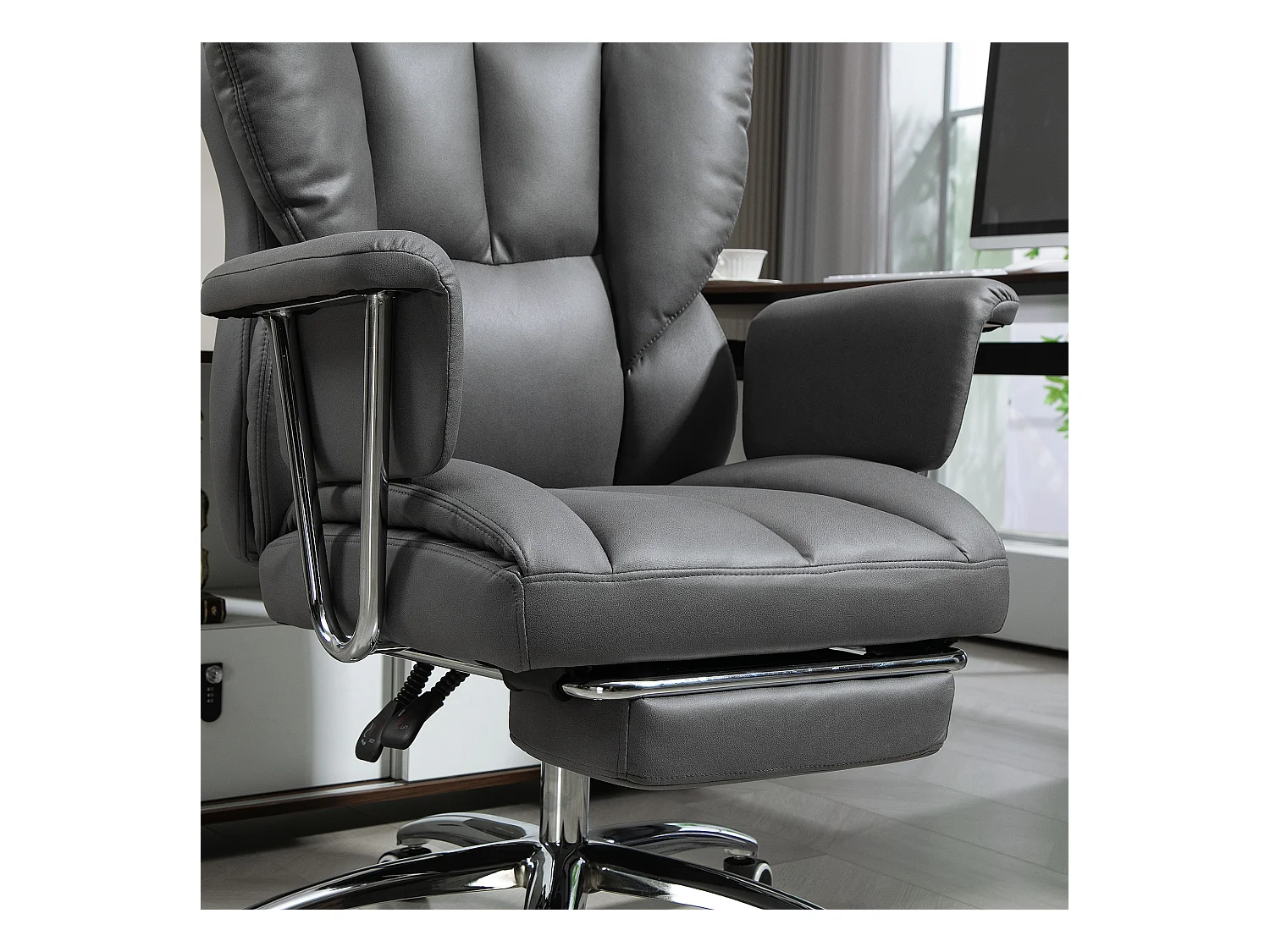 Fauteuil de bureau inclinable avec repose-pieds, ergonomique, réglable en hauteur, rembourré, jusqu'à 120 kg, pour bureau ou atelier, gris