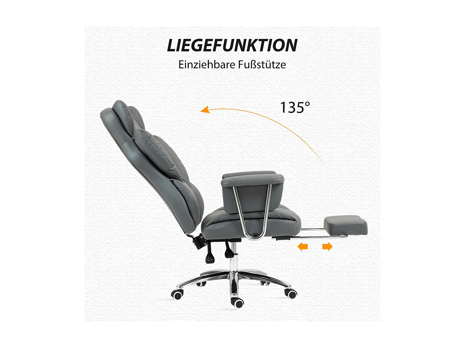 Fauteuil de bureau inclinable avec repose-pieds, ergonomique, réglable en hauteur, rembourré, jusqu'à 120 kg, pour bureau ou atelier, gris