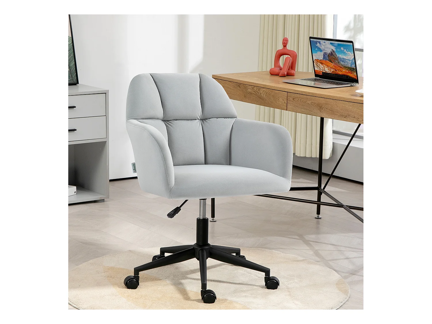 Fauteuil pivotant moderne, réglable en hauteur, avec accoudoirs, pour bureau ou salon, velours gris clair, supporte jusqu'à 120 kg