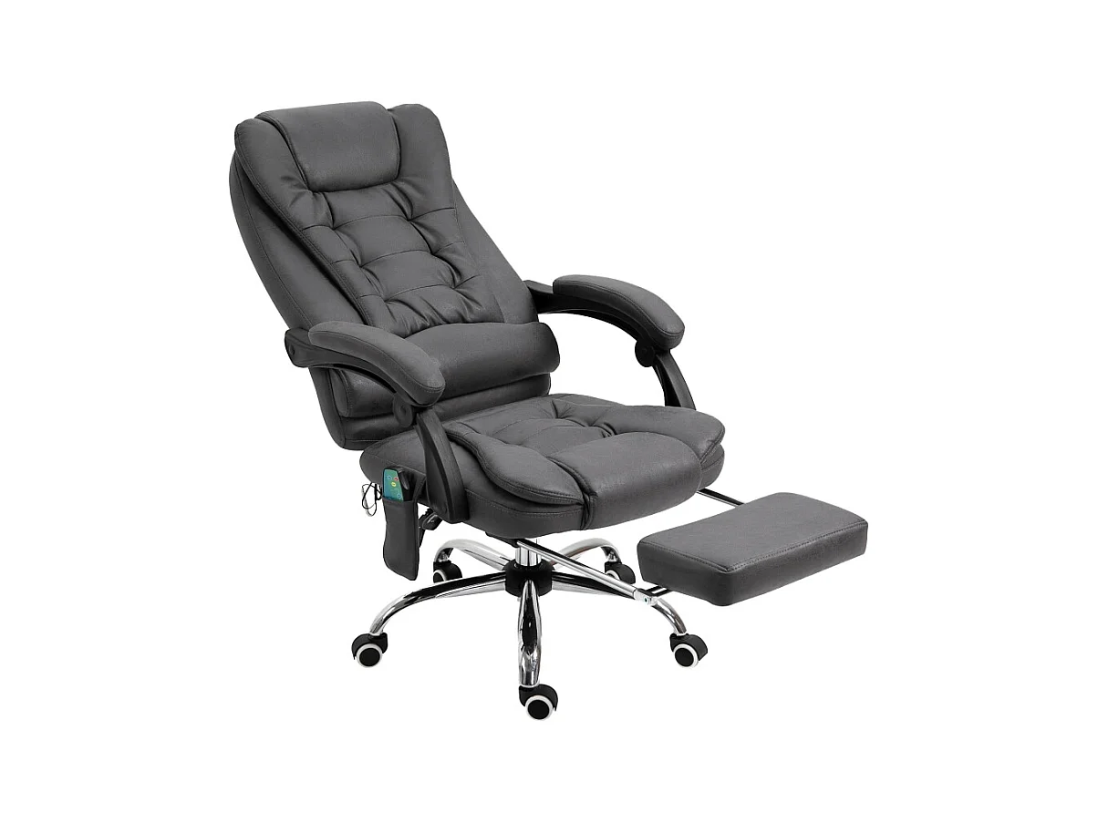 Chaise de bureau ergonomique avec massage et chauffage, 6 points de massage, repose-pieds, télécommande, revêtement polyester, couleur gris, confortable