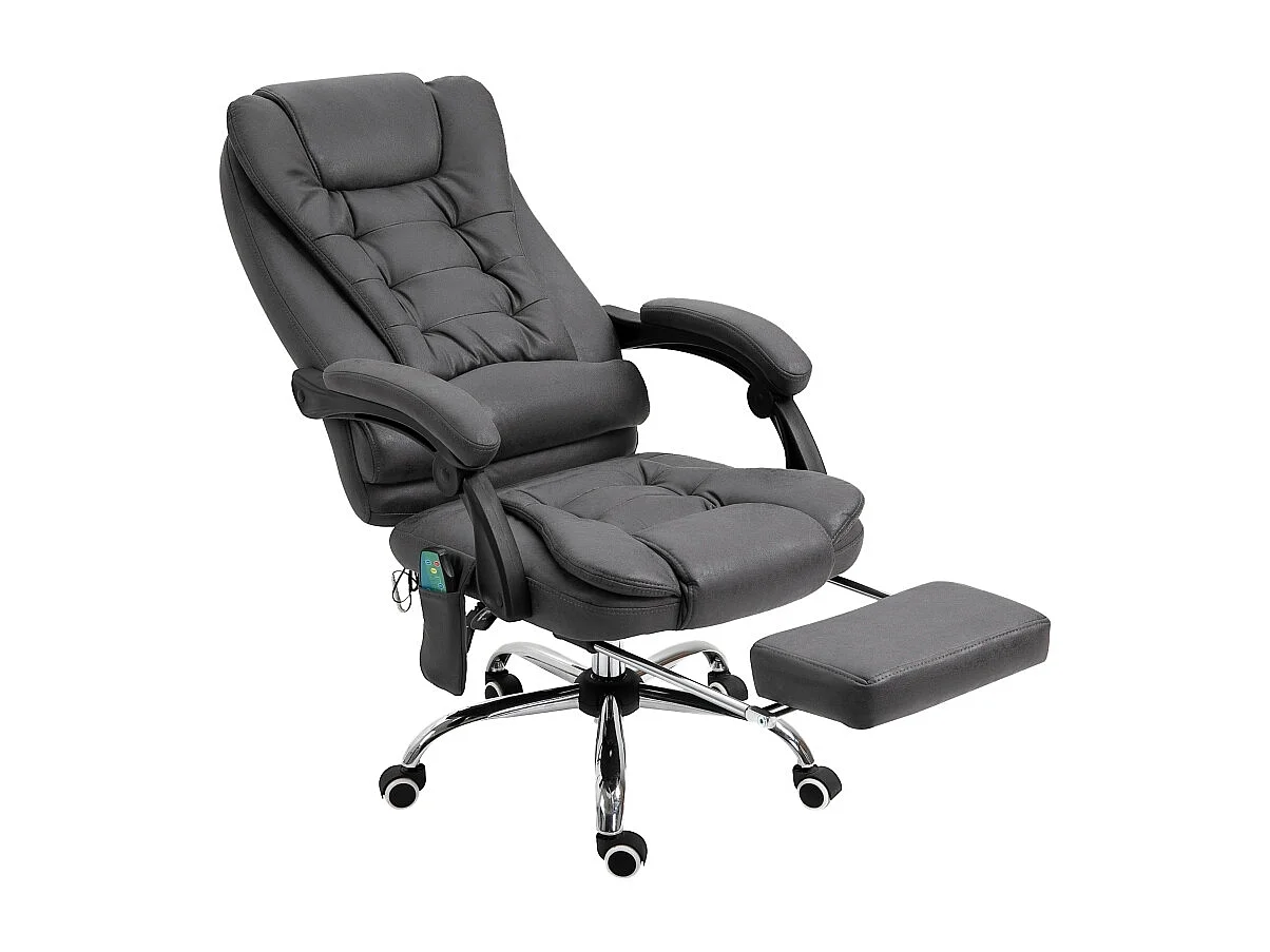 Chaise de bureau ergonomique avec massage et chauffage, 6 points de massage, repose-pieds, télécommande, revêtement polyester, couleur gris, confortable