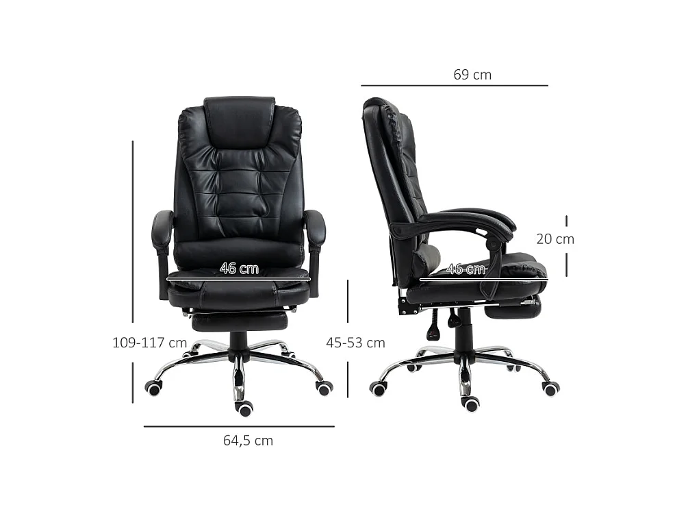 Chaise de bureau avec repose-pieds, dossier réglable et hauteur ajustable, pivotante, chaise confortable pour bureau ou home office, noi