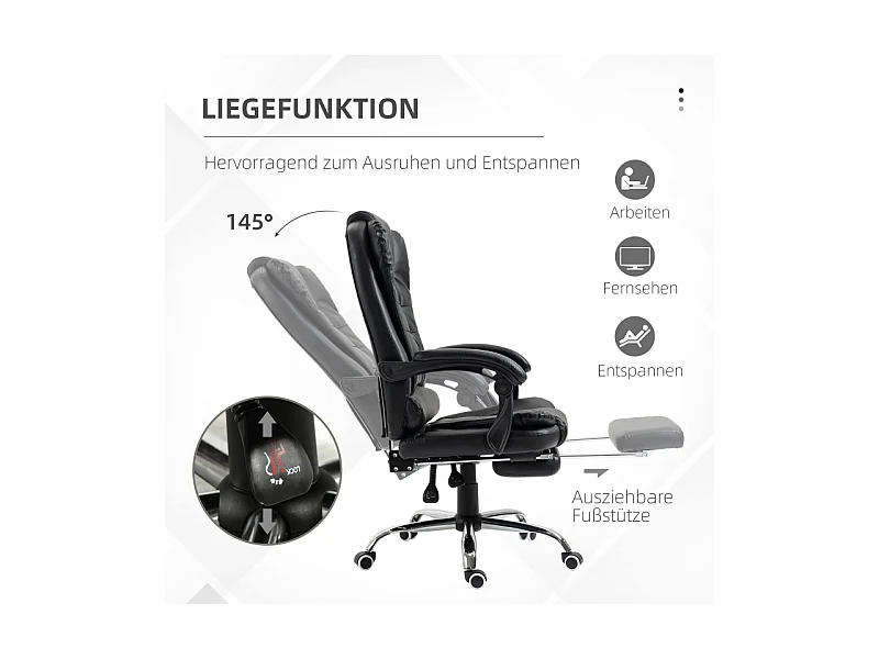 Chaise de bureau avec repose-pieds, dossier réglable et hauteur ajustable, pivotante, chaise confortable pour bureau ou home office, noi