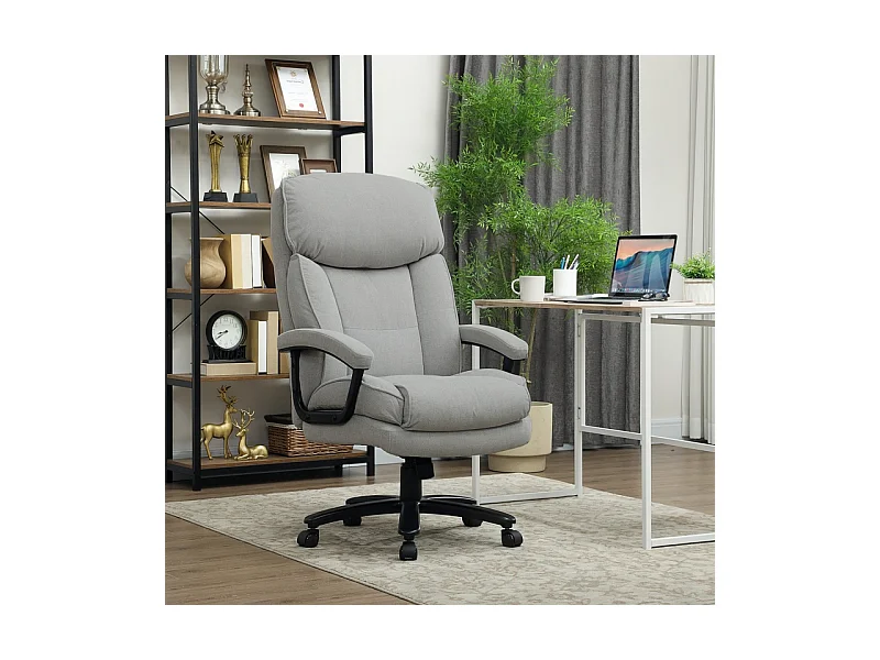 Fauteuil de bureau avec dossier haut, structure robuste, assise rembourrée, supporte jusqu'à 200 kg, gris clair, confortable pour bureau
