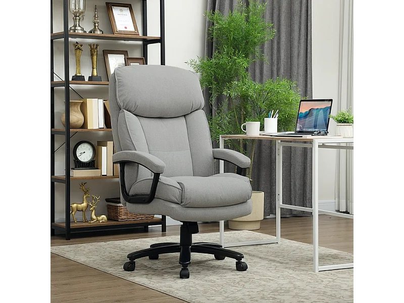 Fauteuil de bureau avec dossier haut, structure robuste, assise rembourrée, supporte jusqu'à 200 kg, gris clair, confortable pour bureau